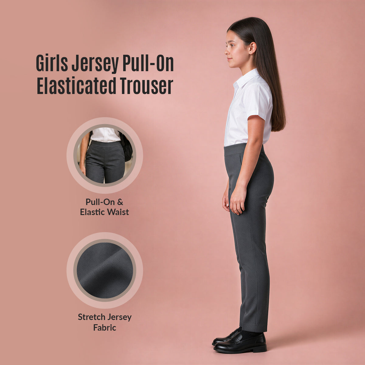 Pack of 2 Grey Jersey Pull-On School Trousers – Full Elasticated Waist