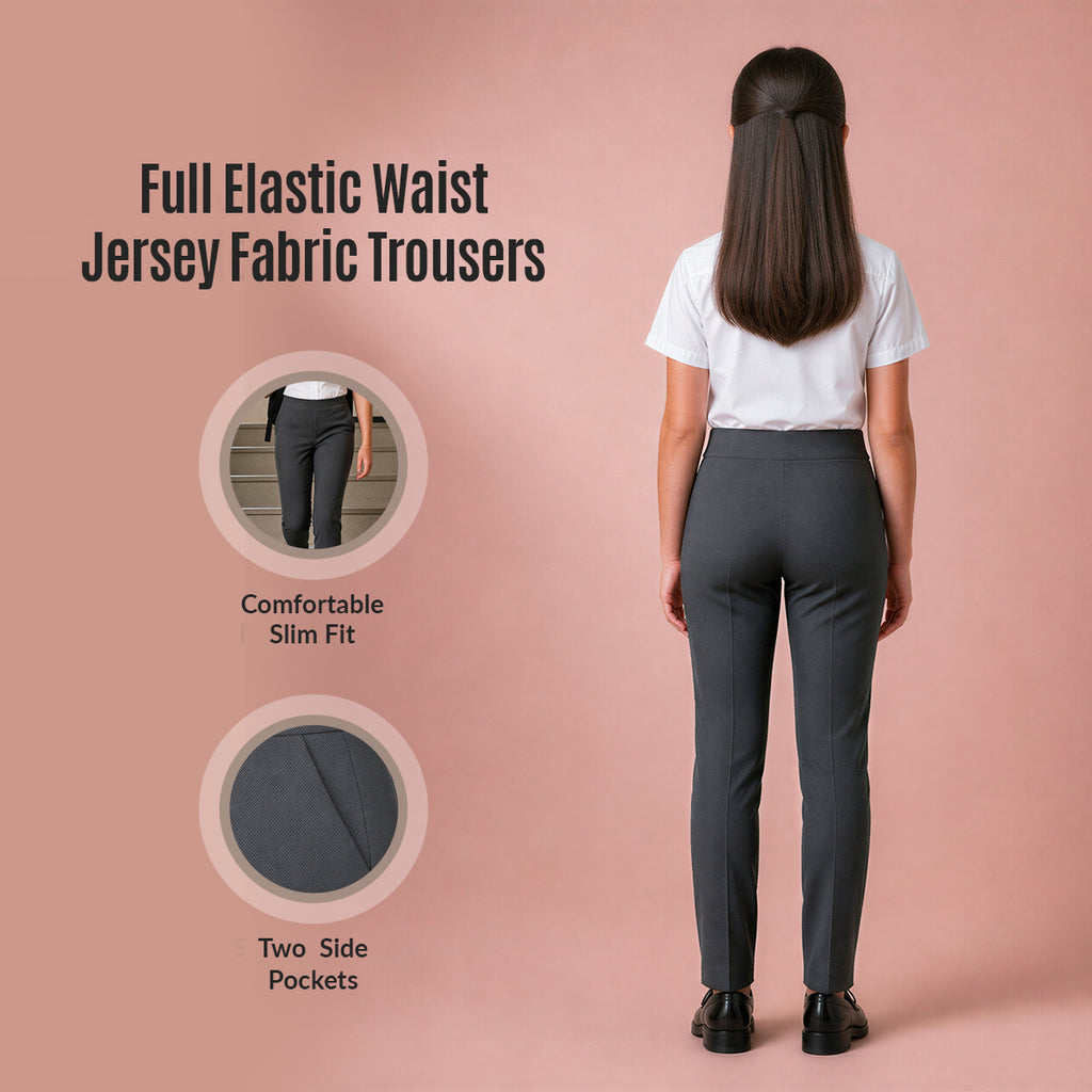 Pack of 2 Grey Jersey Pull-On School Trousers – Full Elasticated Waist