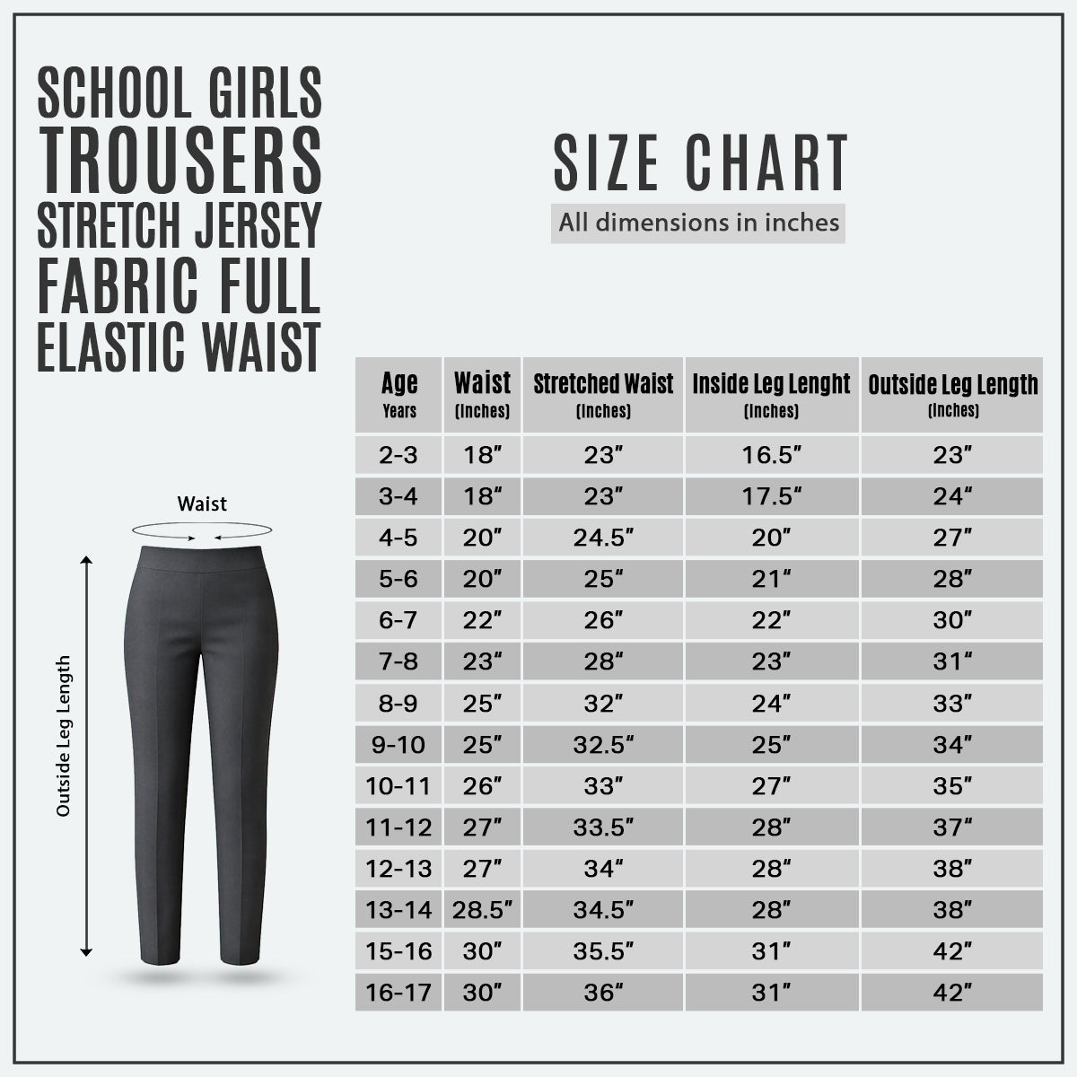 Pack of 2 Grey Jersey Pull-On School Trousers – Full Elasticated Waist