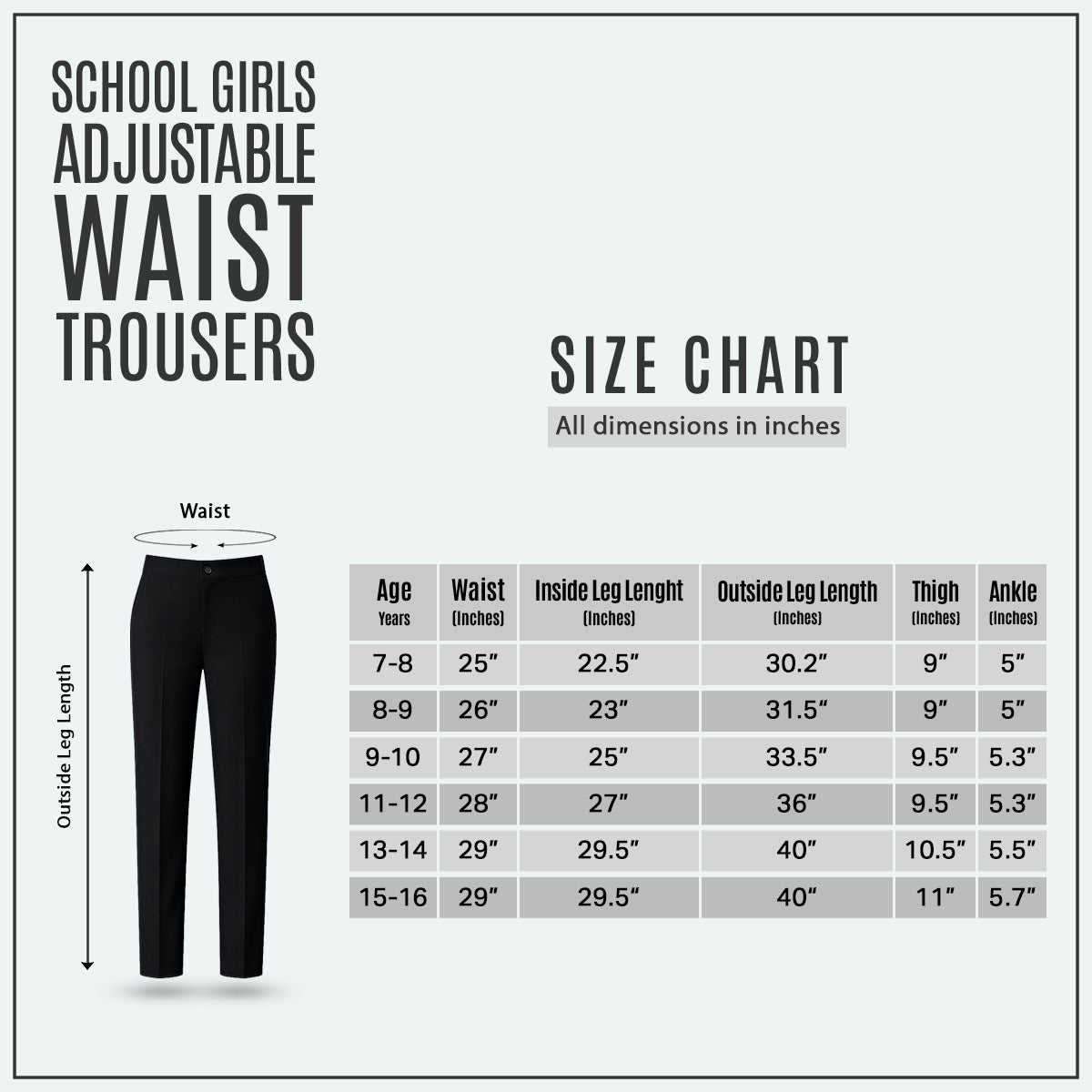 Black School Uniform Trousers – Adjustable Waist, Regular Fit
