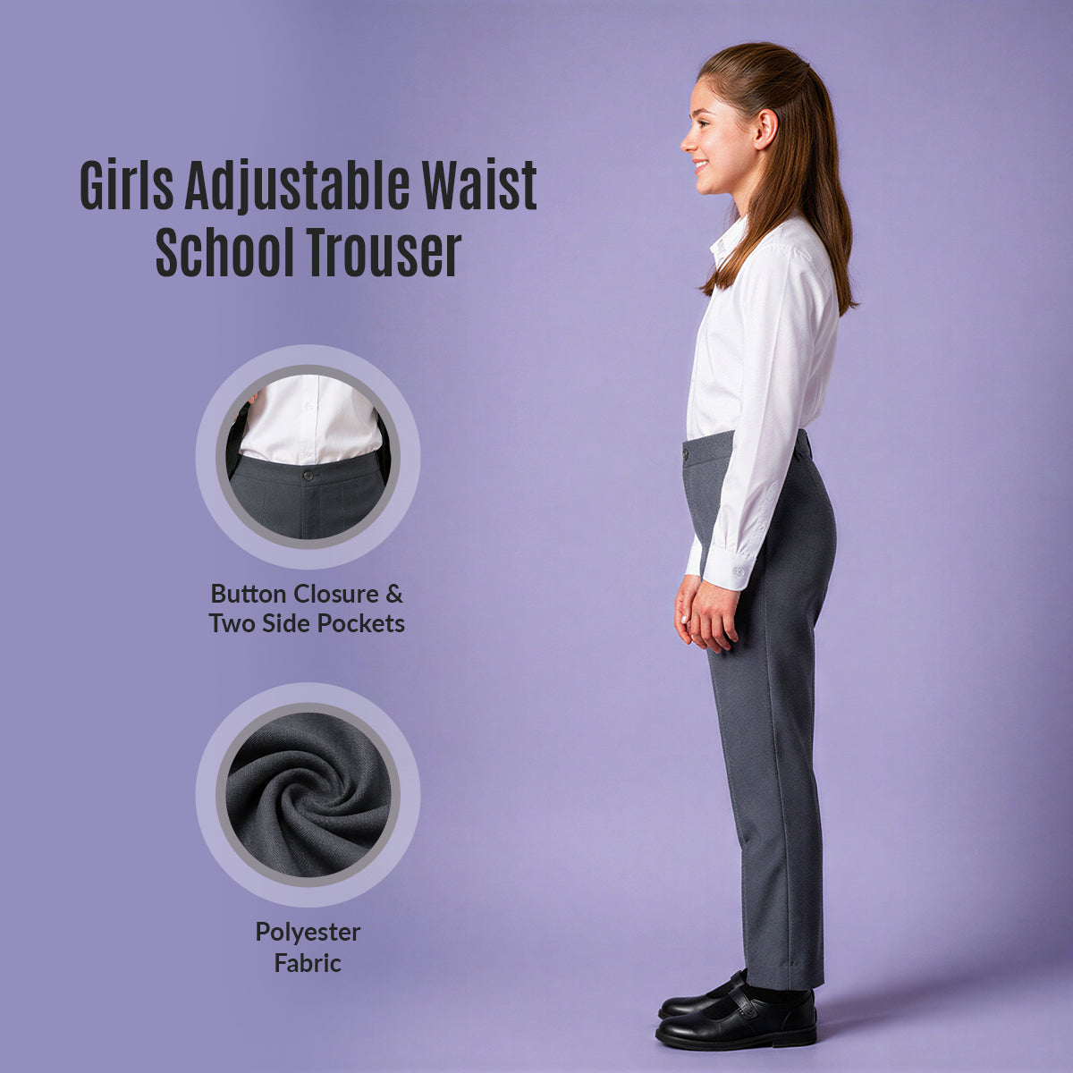 Grey School Uniform Trousers – Adjustable Waist, Regular Fit