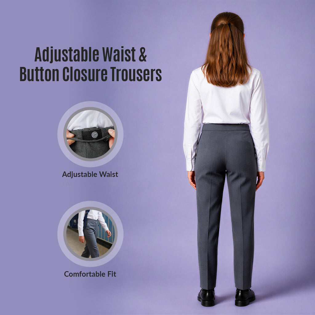 Grey School Uniform Trousers – Adjustable Waist, Regular Fit