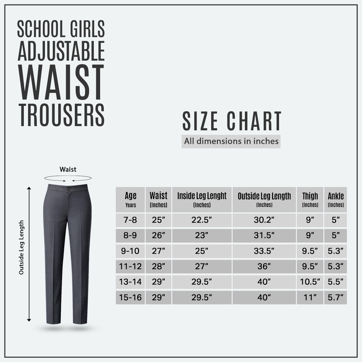 Pack of 2 Grey School Uniform Trousers – Adjustable Waist, Regular Fit
