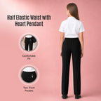 Black Pull-On School Trousers – Half Elasticated Waist with Heart Pendant