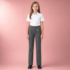 Pack of 2 Grey Pull-On School Trousers – Half Elasticated Waist with Heart Pendant