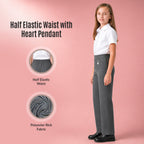 Pack of 2 Grey Pull-On School Trousers – Half Elasticated Waist with Heart Pendant