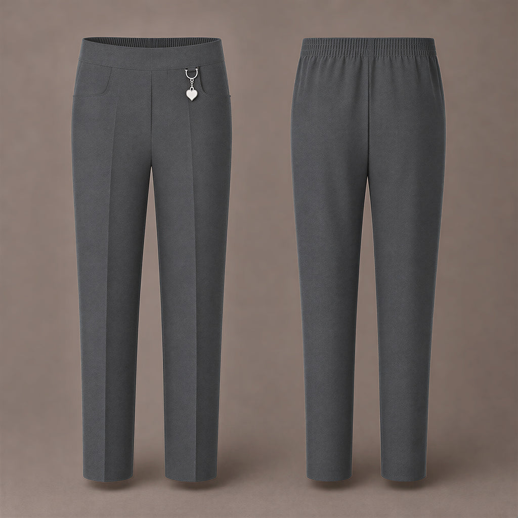 Pack of 2 Grey Pull-On School Trousers – Half Elasticated Waist with Heart Pendant