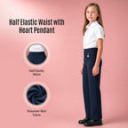 Navy Pull-On School Trousers – Half Elasticated Waist with Heart Pendant