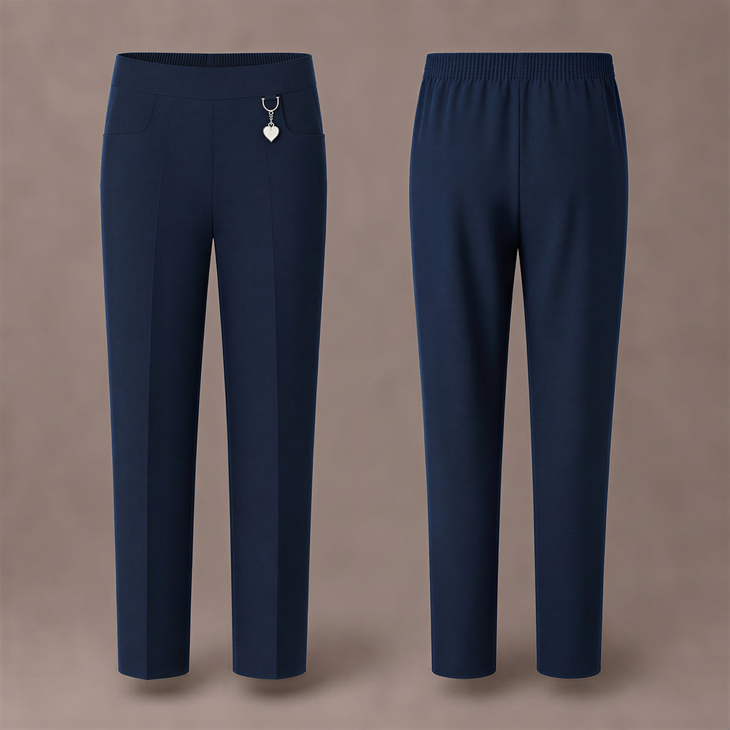 Pack of 2 Navy Pull-On School Trousers – Half Elasticated Waist with Heart Pendant