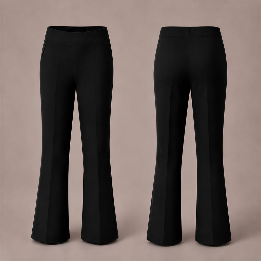 Pack of 2 Black Bootleg Pull-On School Trousers – Stretch Ribbed Fabric, Elasticated Waist