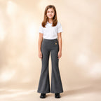 Pack of 2 Grey Pull-On Jersey Bootleg School Trousers – Flared Leg with Heart Pendant