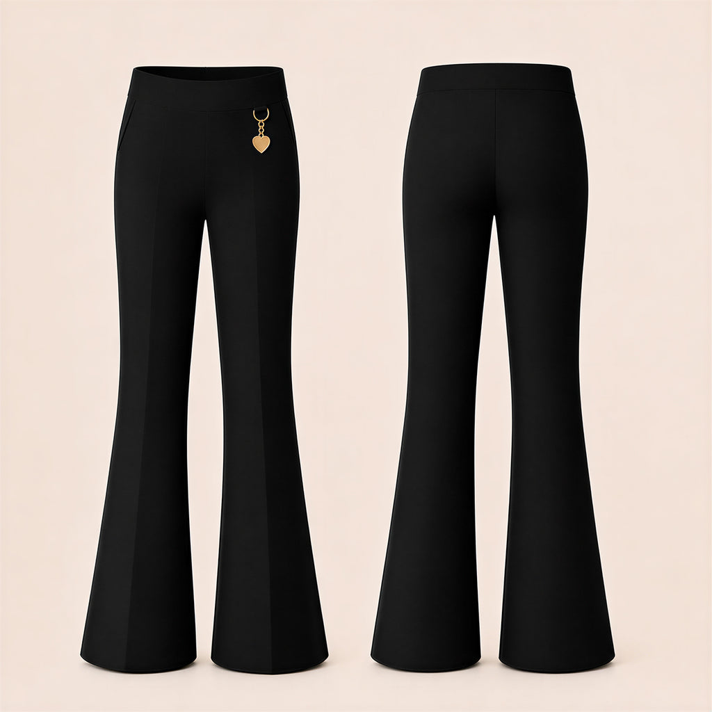 Pack of 2 Black Pull-On Jersey Bootleg School Trousers – Flared Leg with Heart Pendant