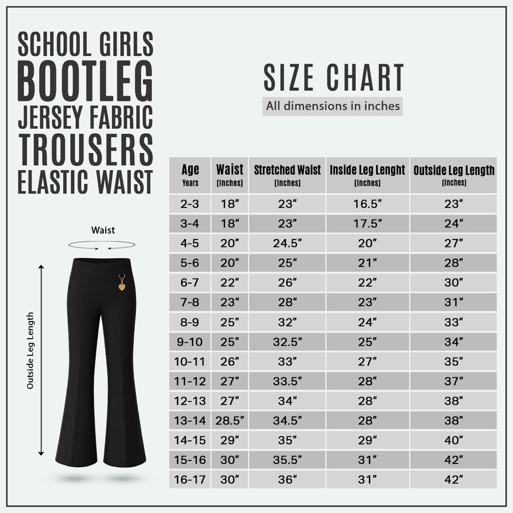 Pack of 2 Black Pull-On Jersey Bootleg School Trousers – Flared Leg with Heart Pendant
