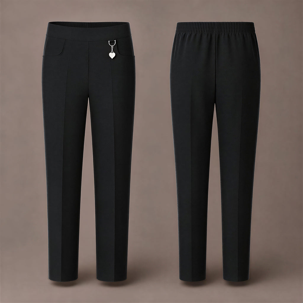 Pack of 2 Black Pull-On School Trousers – Half Elasticated Waist with Heart Pendant