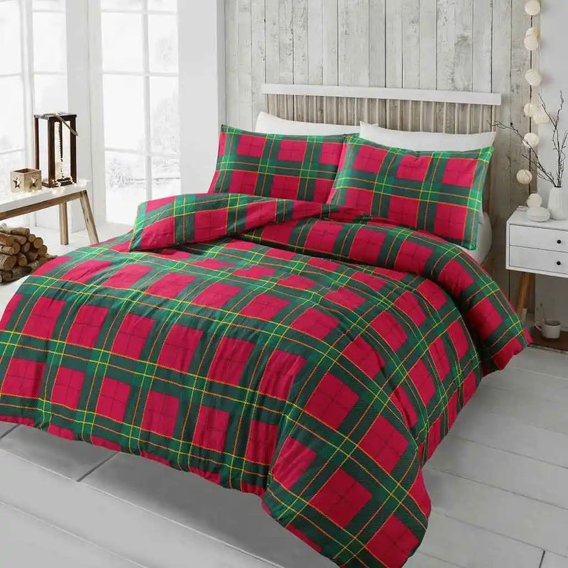 FLannelette tartan check Duvet set red