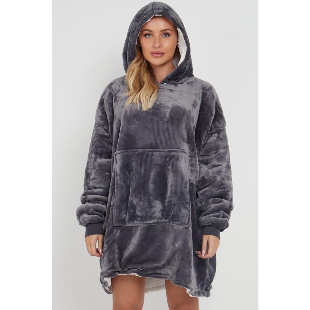 Grey Sherpa Fleece Oversized Blanket Hoodie