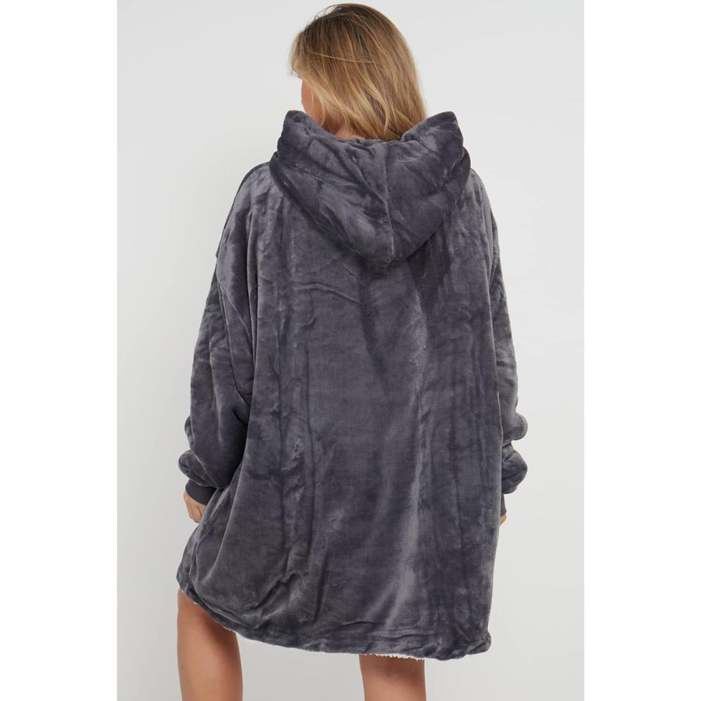 Grey Sherpa Fleece Oversized Blanket Hoodie