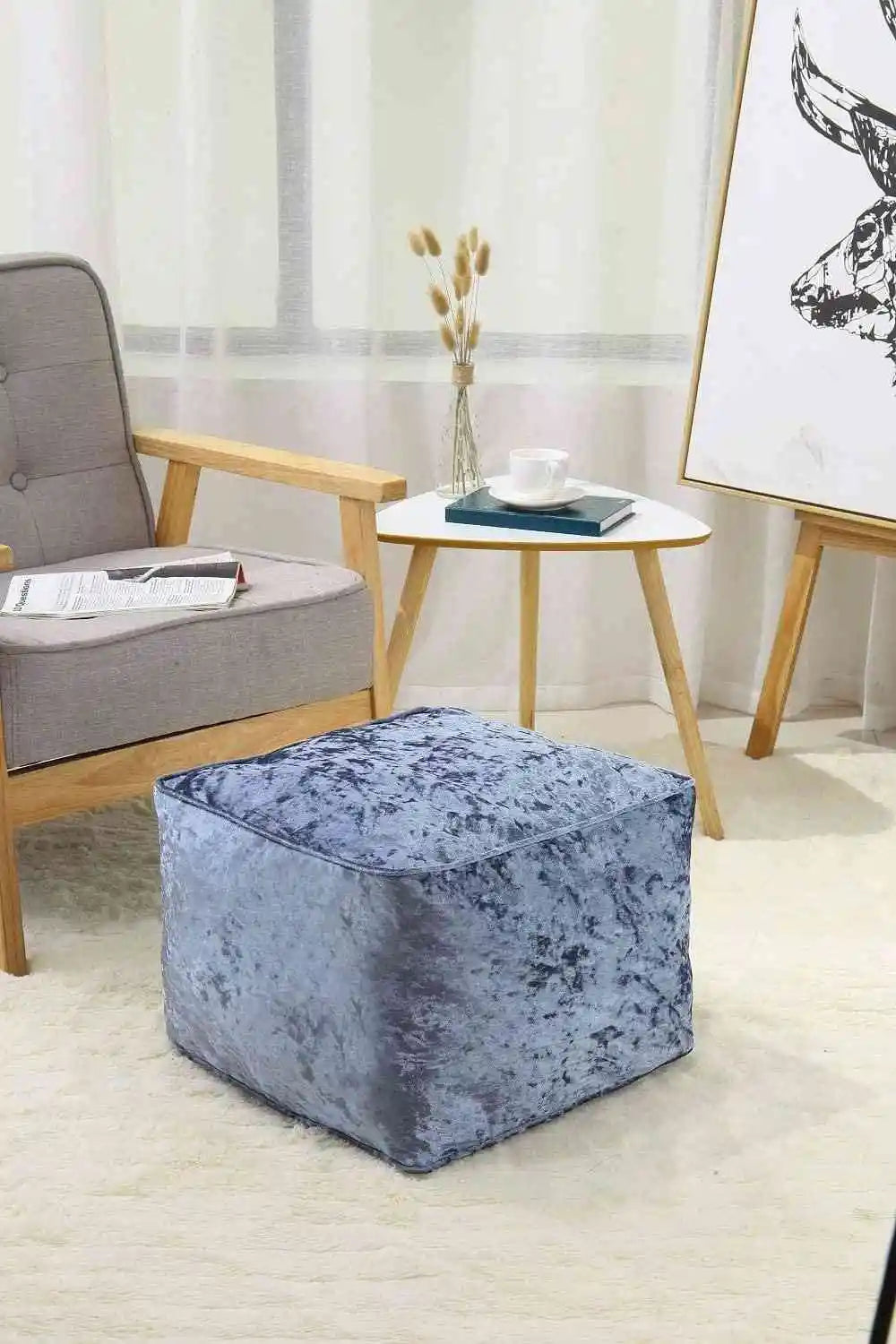 grey crushed velvet beans bag