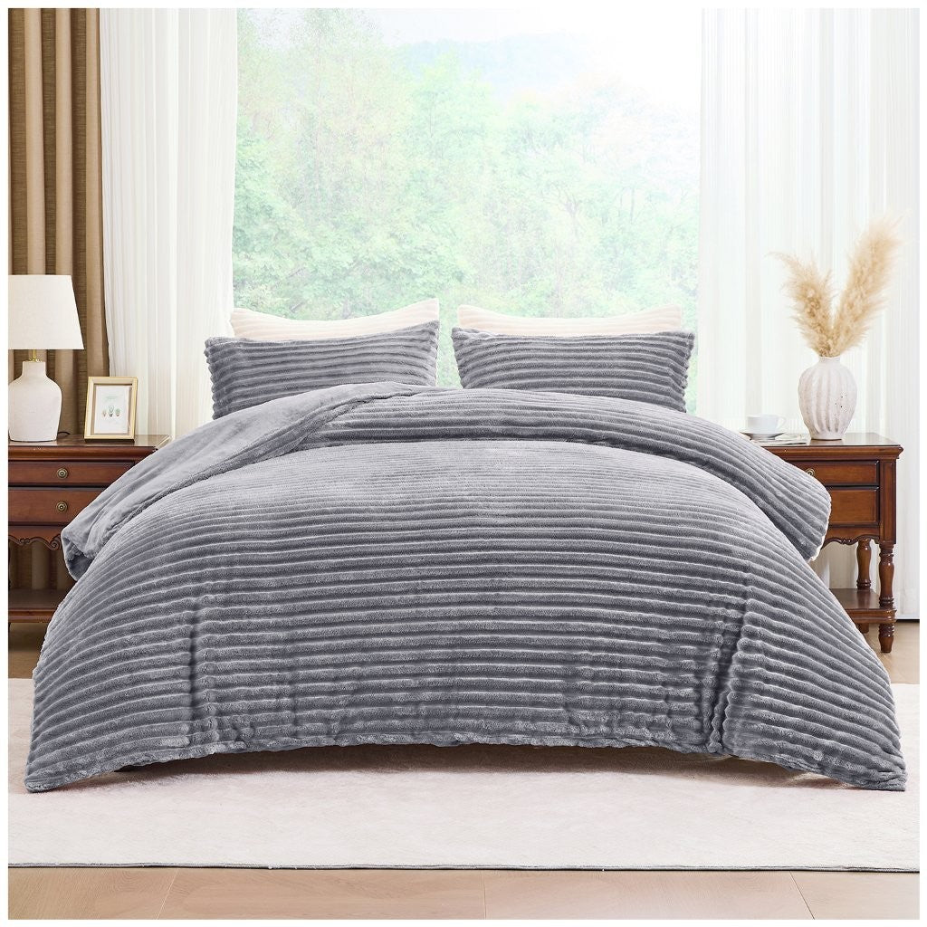 Osum Ribbed Teddy Fleece Duvet Cover Set | 15 Colours