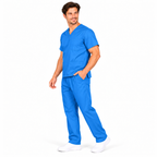 Hospital Blue Men's Medical Scrub Set side view