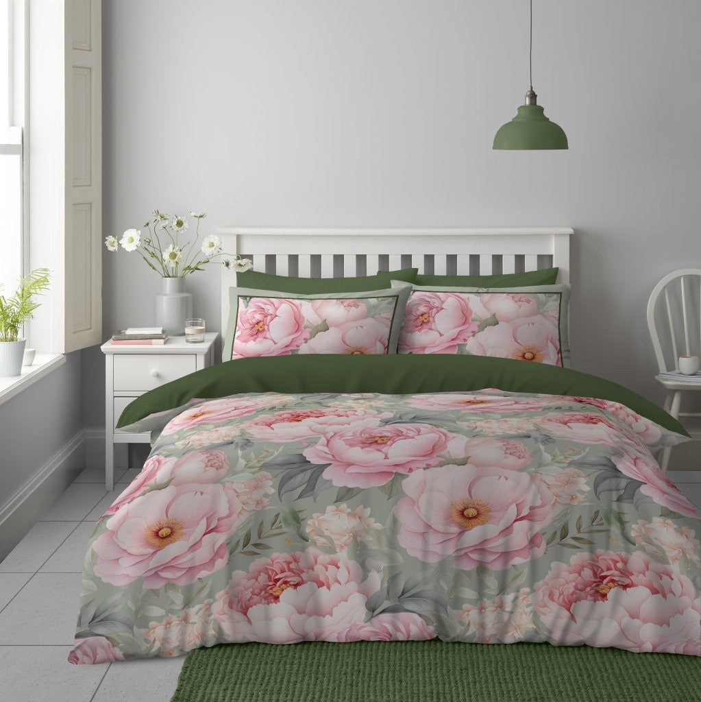 Hazel Green Printed Duvet Cover Set