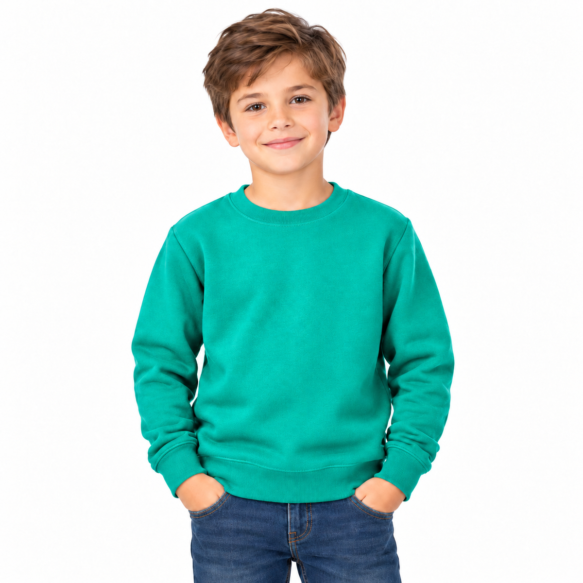 Jade Green Boys' Crew Neck Fleece Sweatshirt