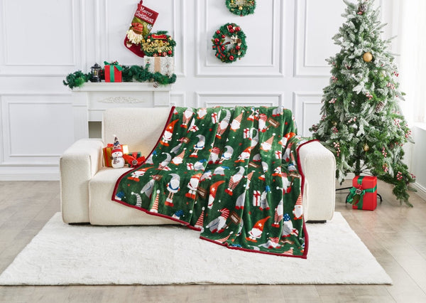Joyeux Gnoel Xmas Flannel Sherpa Throw