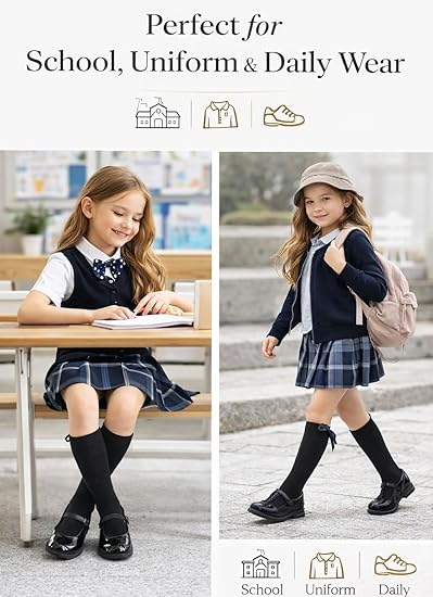 Girls Knee High Socks with Satin Bow | 4 Colours