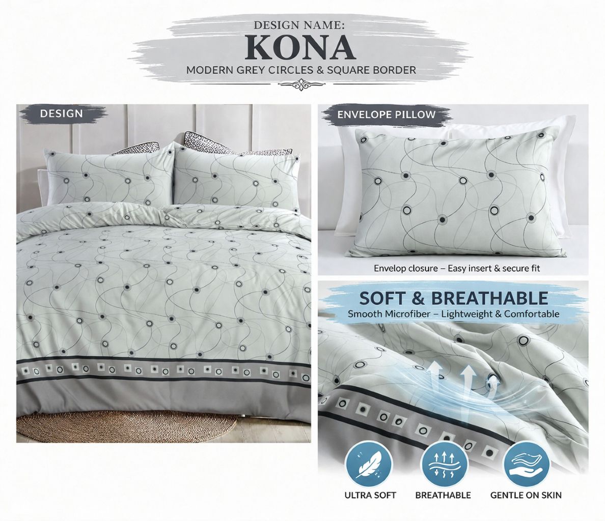 Kona Printed Complete Set | Duvet Cover + Fitted Sheet + Pillowcases