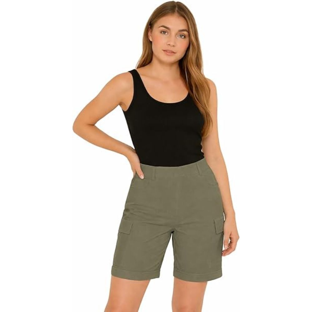 Ladies Cargo Shorts Pull On Turned Hem
