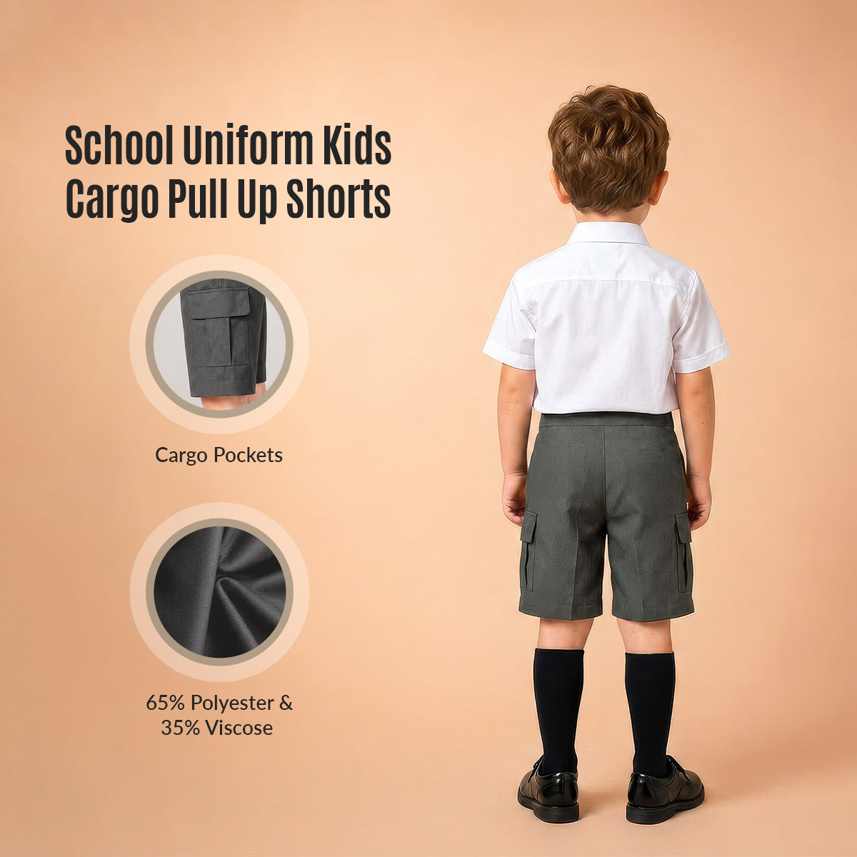 Pack of 2 Grey Adjustable Waist Pull Up Cargo Shorts