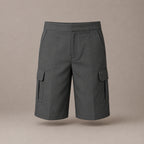 Grey Adjustable Waist Pull Up Cargo School Shorts