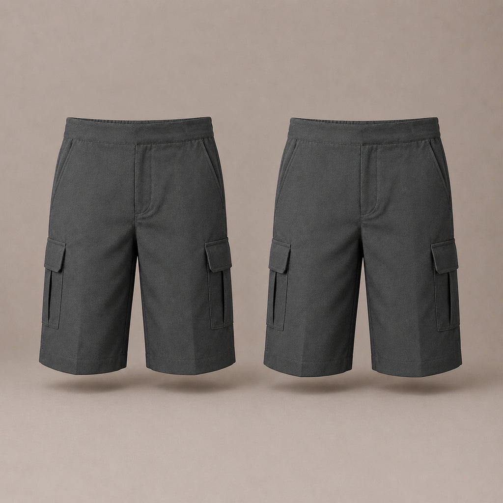 Pack of 2 Grey Adjustable Waist Pull Up Cargo Shorts