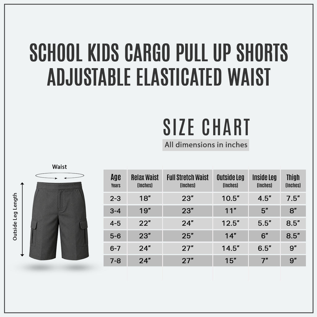 Grey Adjustable Waist Pull Up Cargo School Shorts