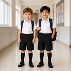Pack of 2 Black Adjustable Waist Pull Up Cargo Shorts