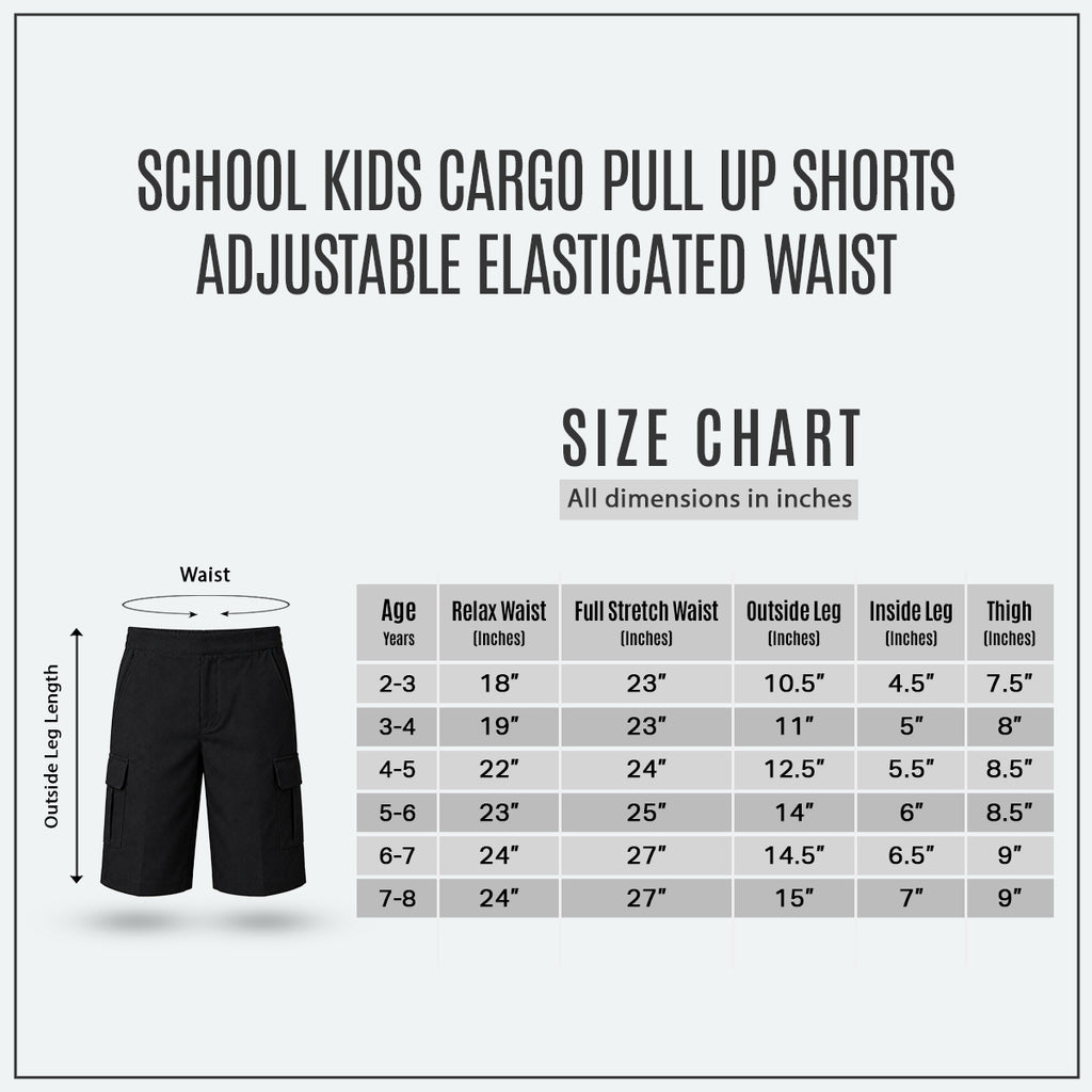 Black Adjustable Waist Pull Up Cargo School Shorts