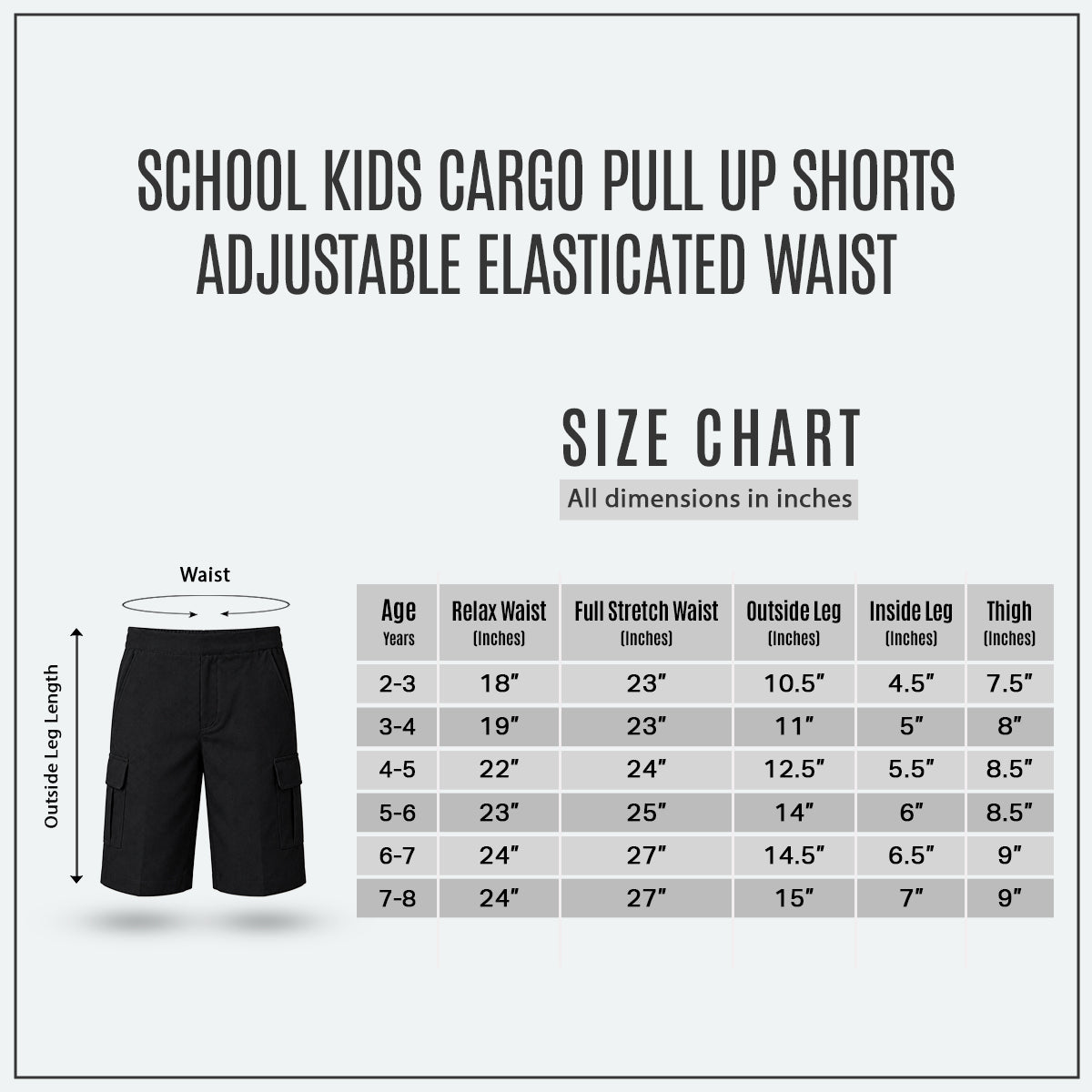 Pack of 2 Black Adjustable Waist Pull Up Cargo Shorts