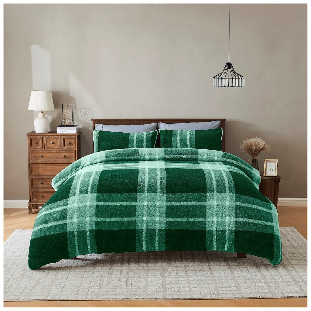 Liam Check Printed Teddy Duvet Cover Set | 6 Colours