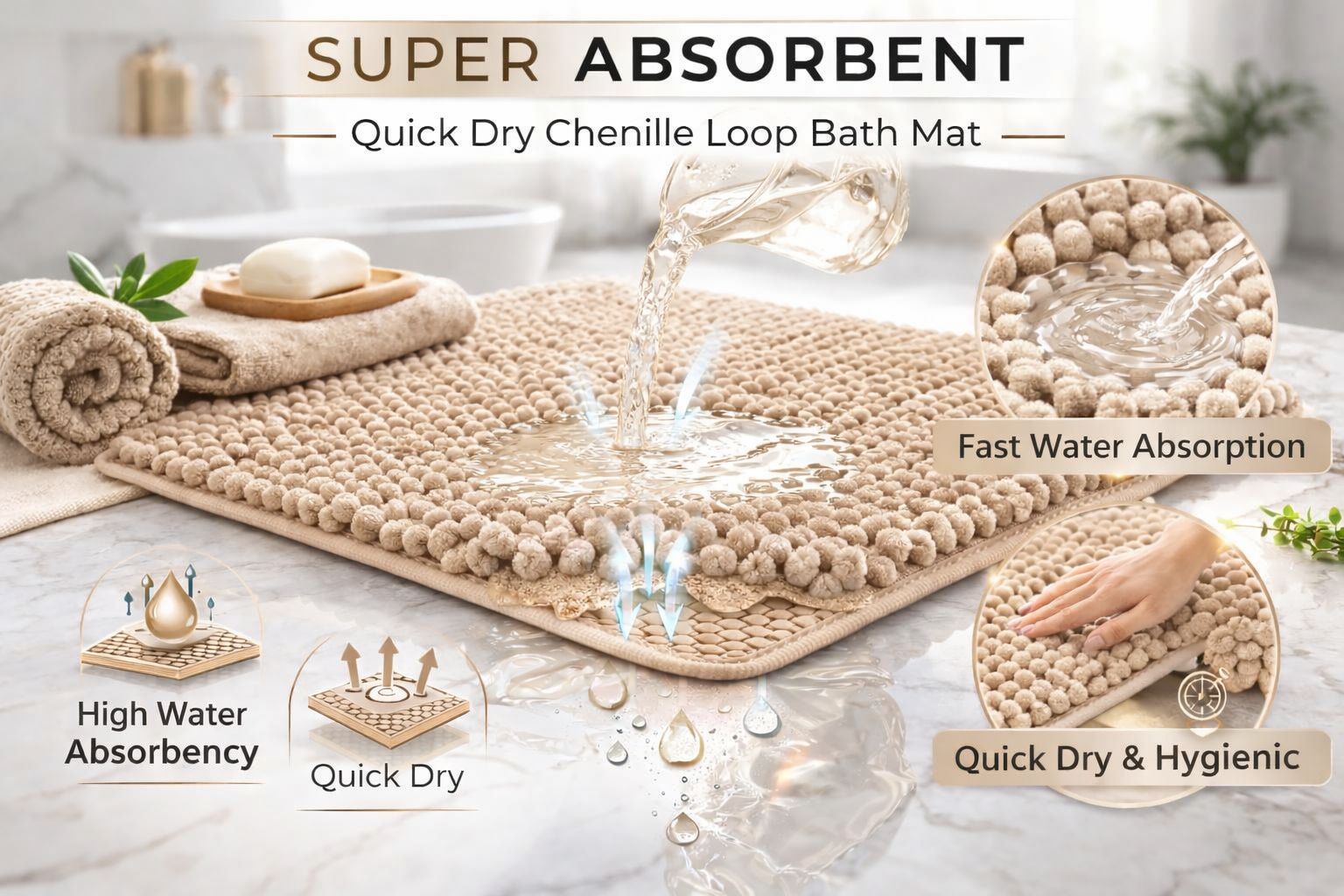 Shaggy Chenille Loop 2 Pcs Bath Mat Set | 7 Colours