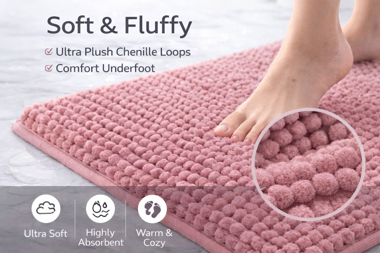 Shaggy Chenille Loop 2 Pcs Bath Mat Set | 7 Colours