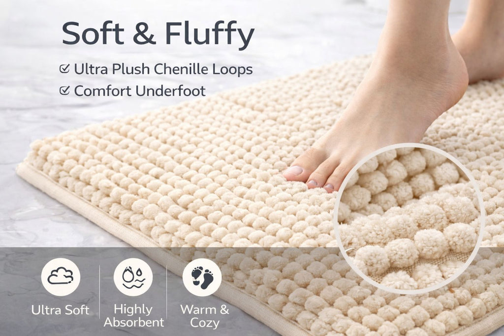 Shaggy Chenille Loop 2 Pcs Bath Mat Set | 7 Colours
