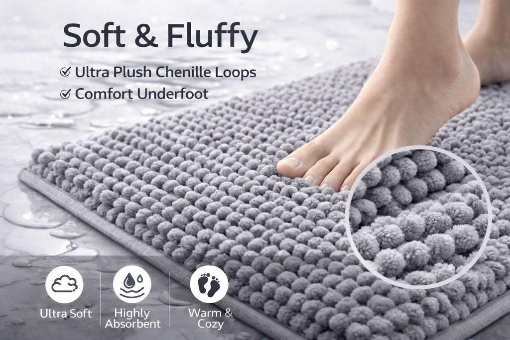 Shaggy Chenille Loop 2 Pcs Bath Mat Set | 7 Colours