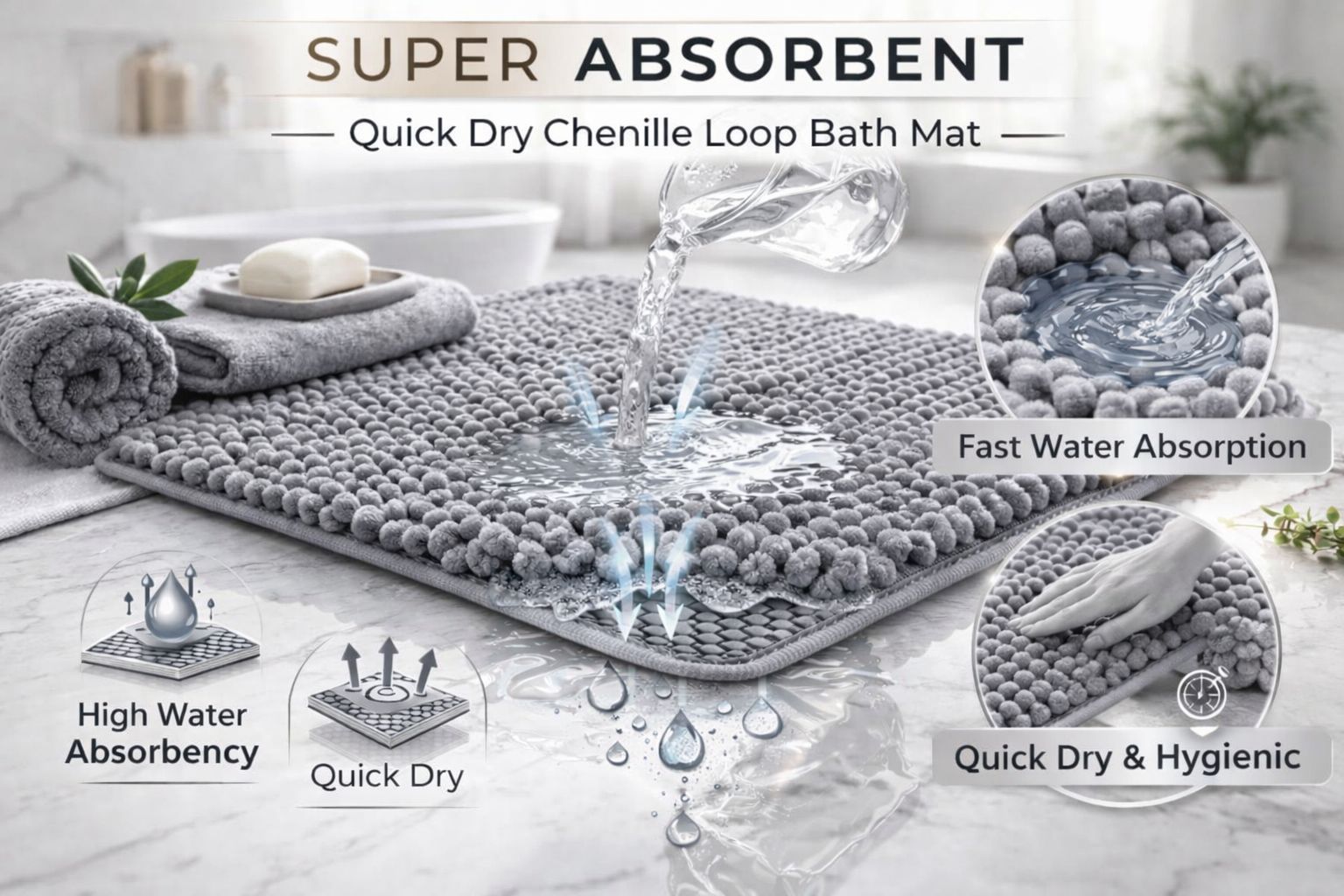 Shaggy Chenille Loop 2 Pcs Bath Mat Set | 7 Colours