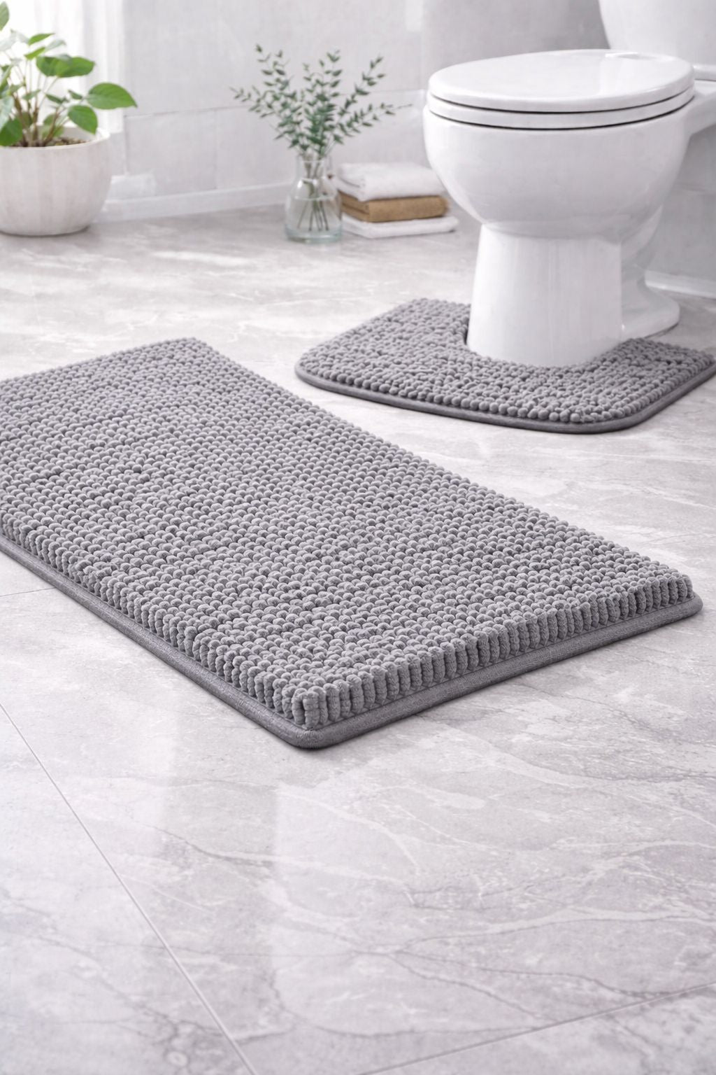 Shaggy Chenille Loop 2 Pcs Bath Mat Set | 7 Colours