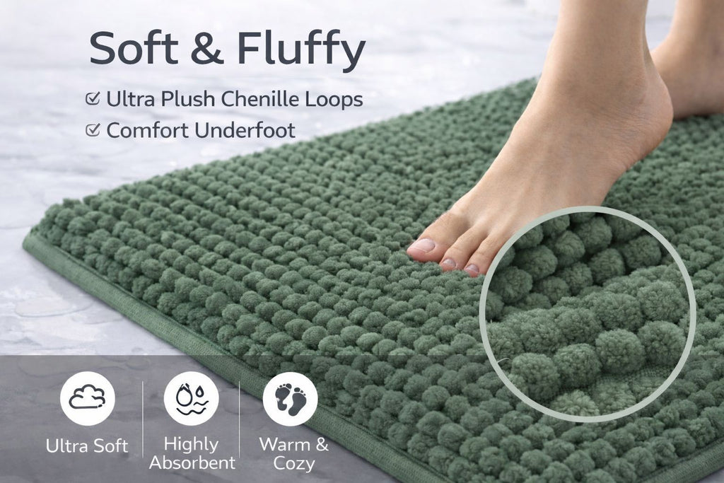 Shaggy Chenille Loop 2 Pcs Bath Mat Set | 7 Colours