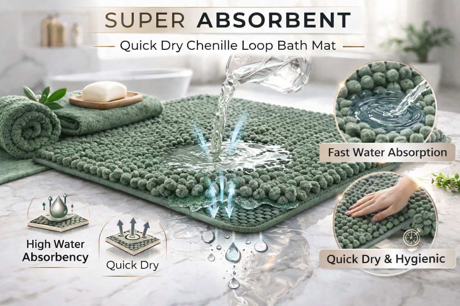 Shaggy Chenille Loop 2 Pcs Bath Mat Set | 7 Colours