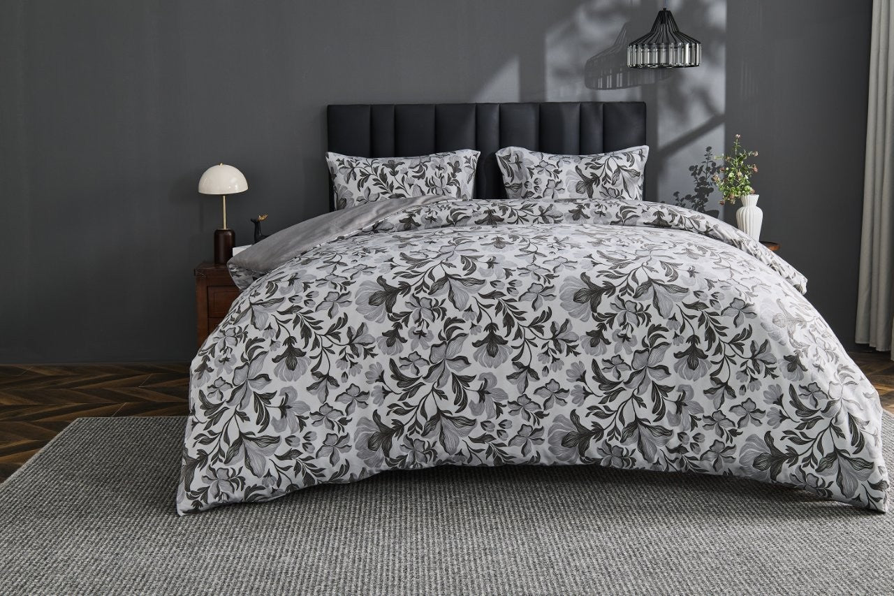 Lulu Charcoal Soft Touch Printed Duvet Cover Set