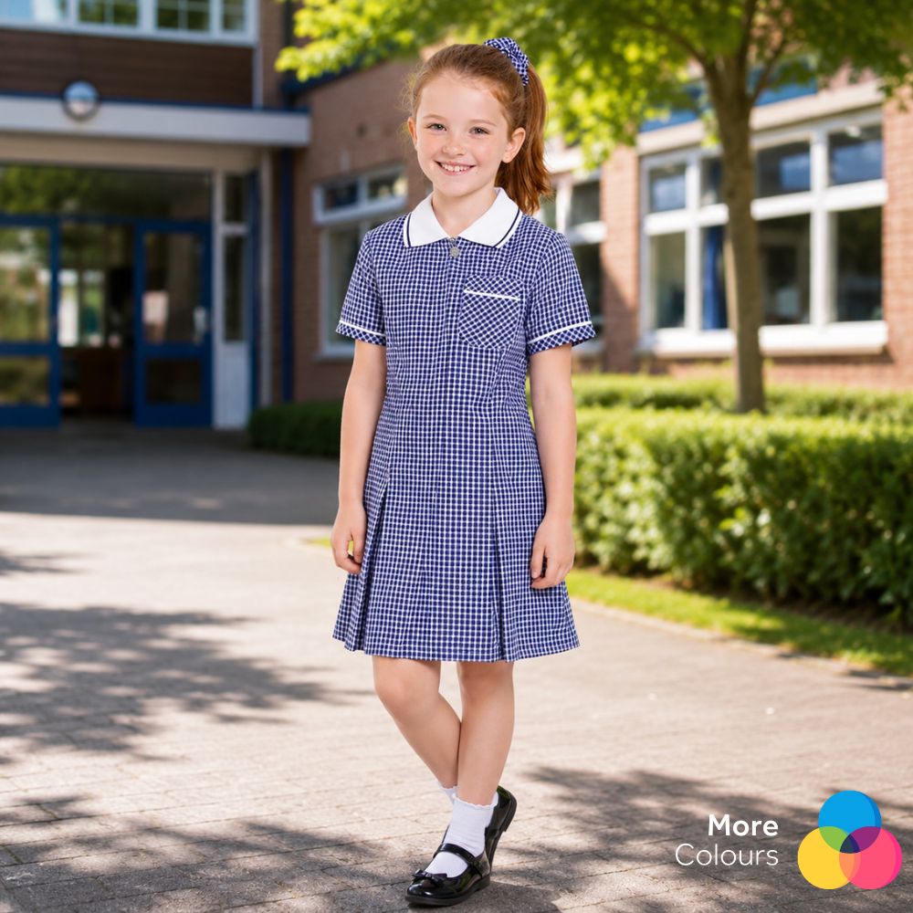 Girls Gingham Check Pleated Dress | 7 Colours