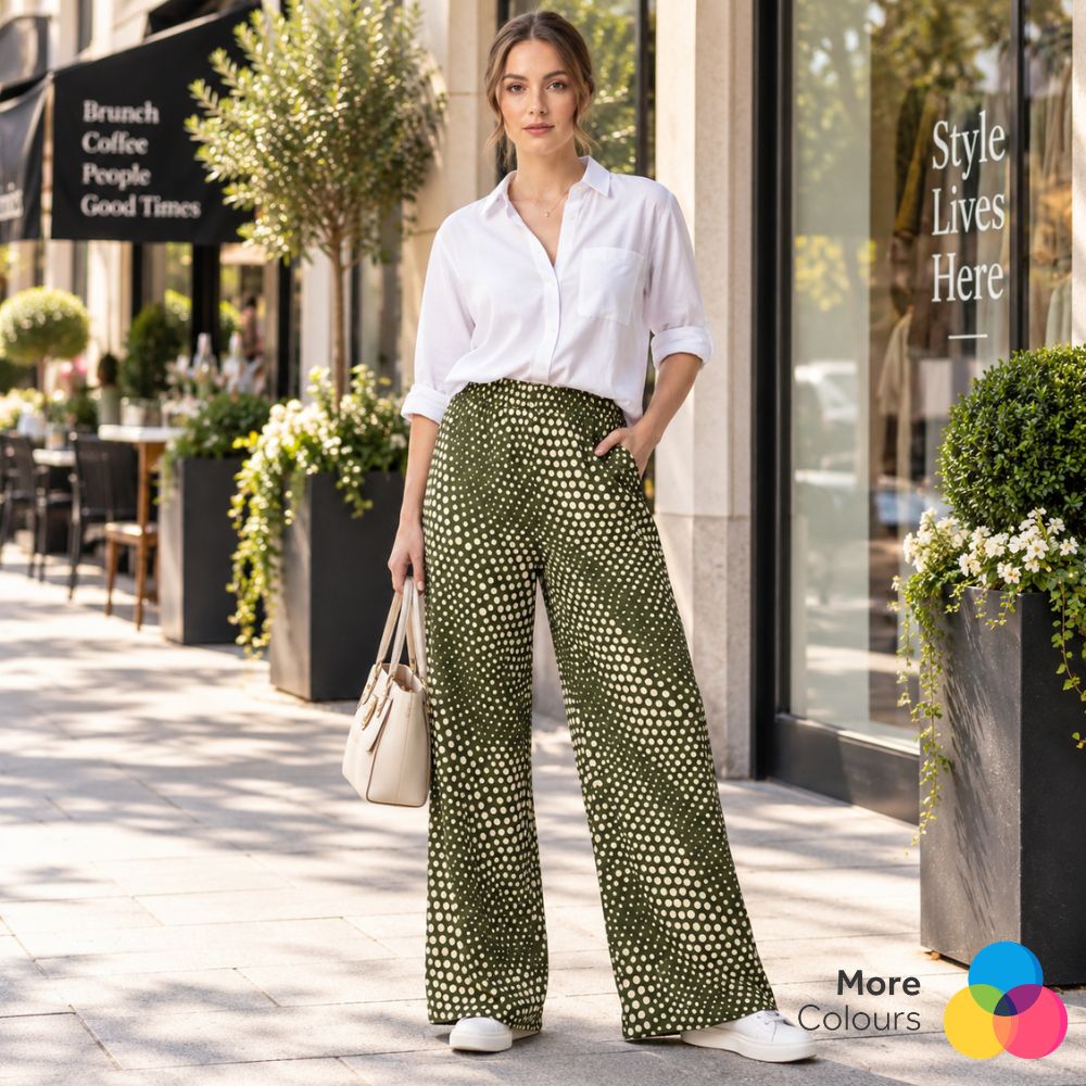 Spot Printed Jersey Palazzo Trousers | 3 Colours