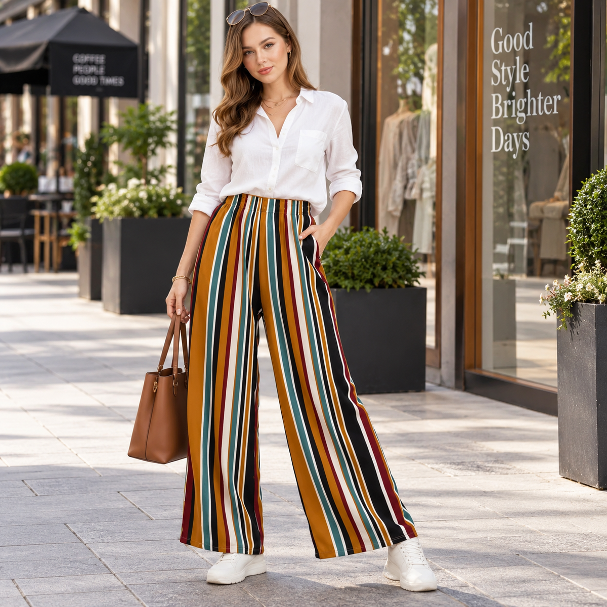 Mustard Stripe Jersey Palazzo Trousers